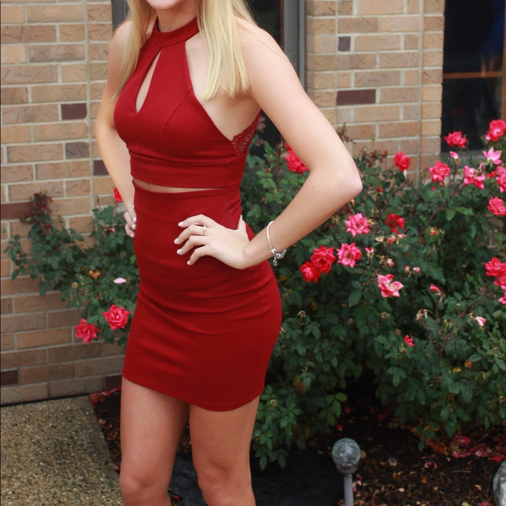 Red two piece dress